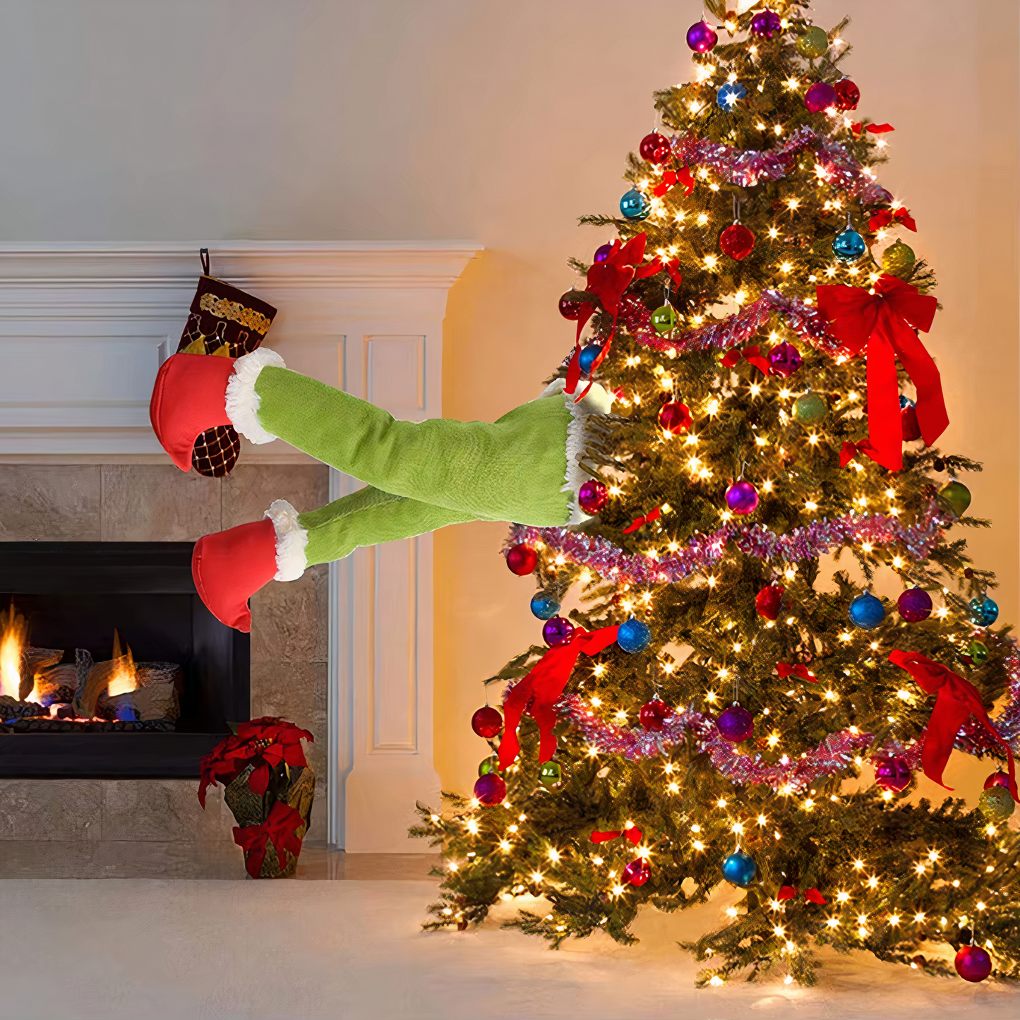 Grinch & Santa Legs Stuck in Christmas Tree – Christmas Decorations