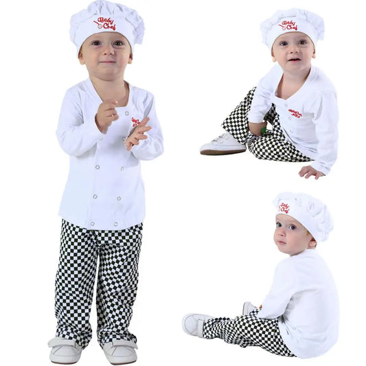 Baby Cook Costume Set Carnival Chef Outfits Toddler Kids Party Cosplay Clothing Sets Infant Cook Uniform with Hat 3PCS