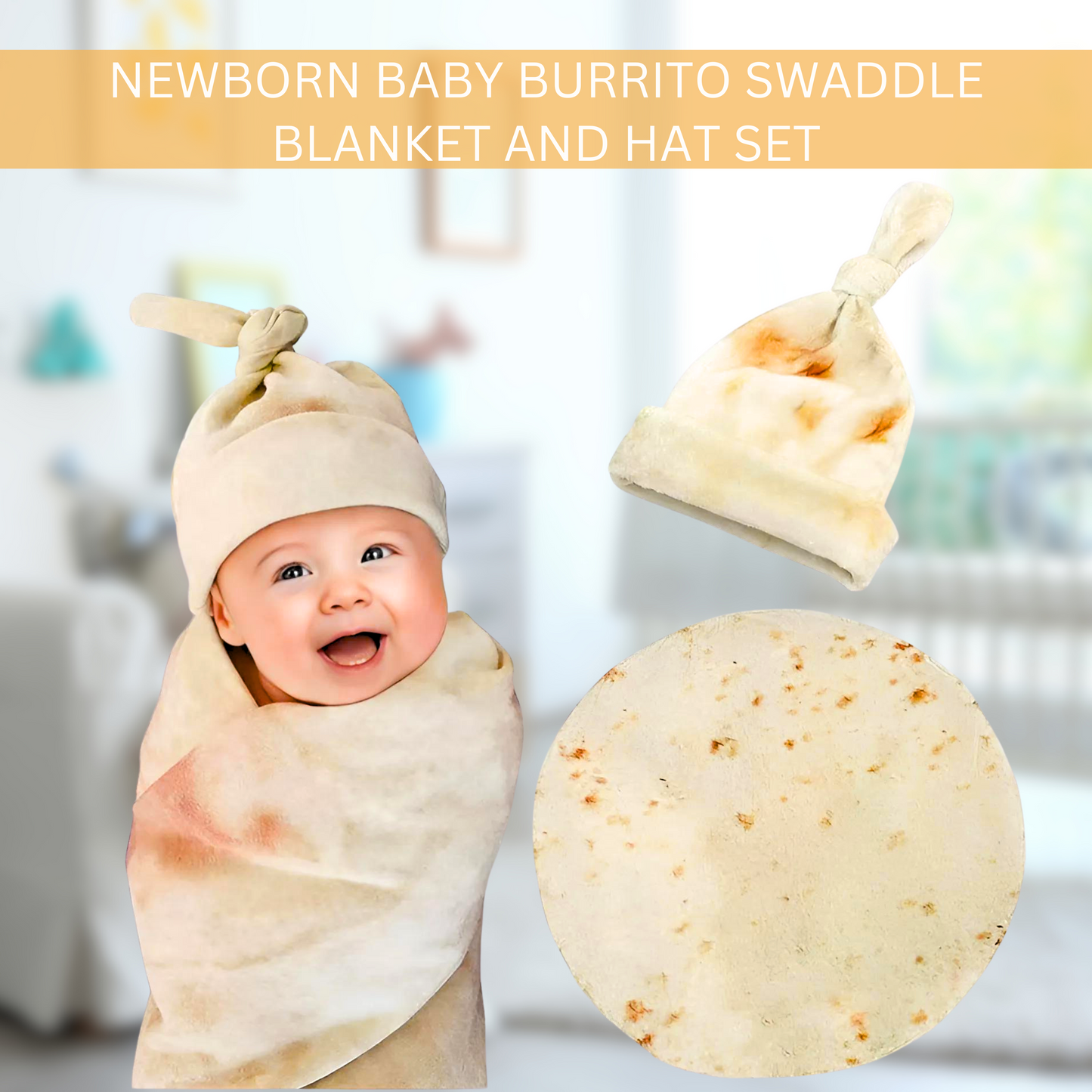 Newborn Baby Burrito Swaddle Blanket and Hat Set