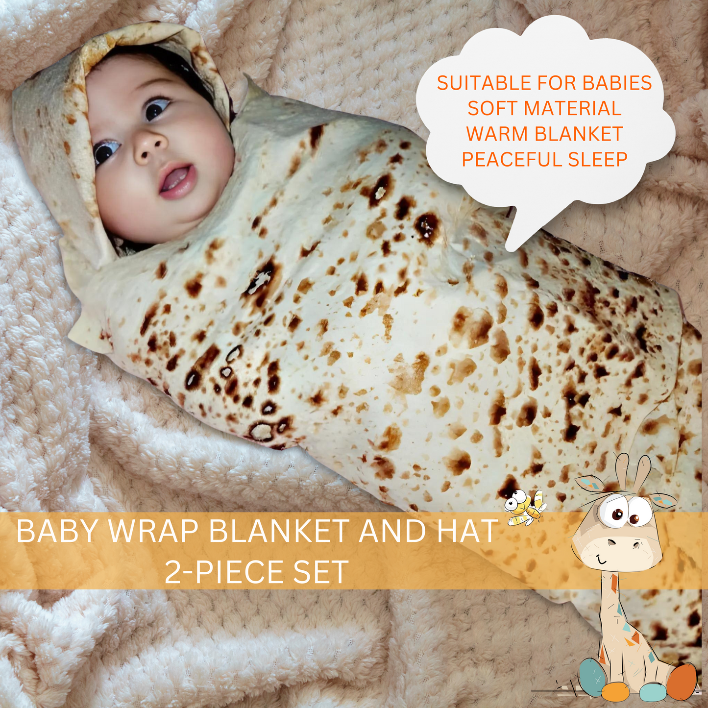 Newborn Baby Burrito Swaddle Blanket and Hat Set